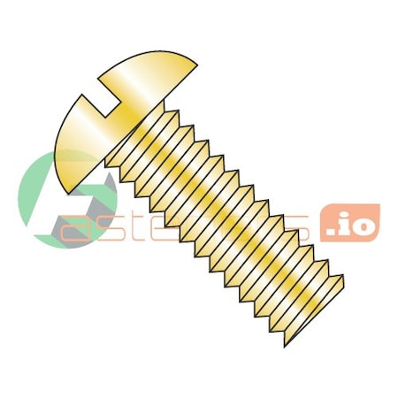 #10-24 X 1/2 In Slotted Round Machine Screw, Zinc Yellow Steel, 8000 PK